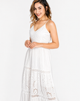 Women's Casual Eyelet Embroidered Maxi Dress  Spaghetti Strap Tie Back Cotton Summer Dress