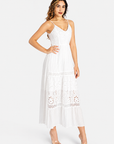 Women's Casual Eyelet Embroidered Maxi Dress  Spaghetti Strap Tie Back Cotton Summer Dress