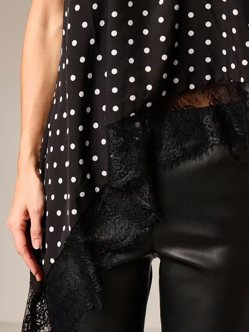 Women's Irregular Patchwork Halter Top – Elegant Lace Neck Sleeveless Blouse