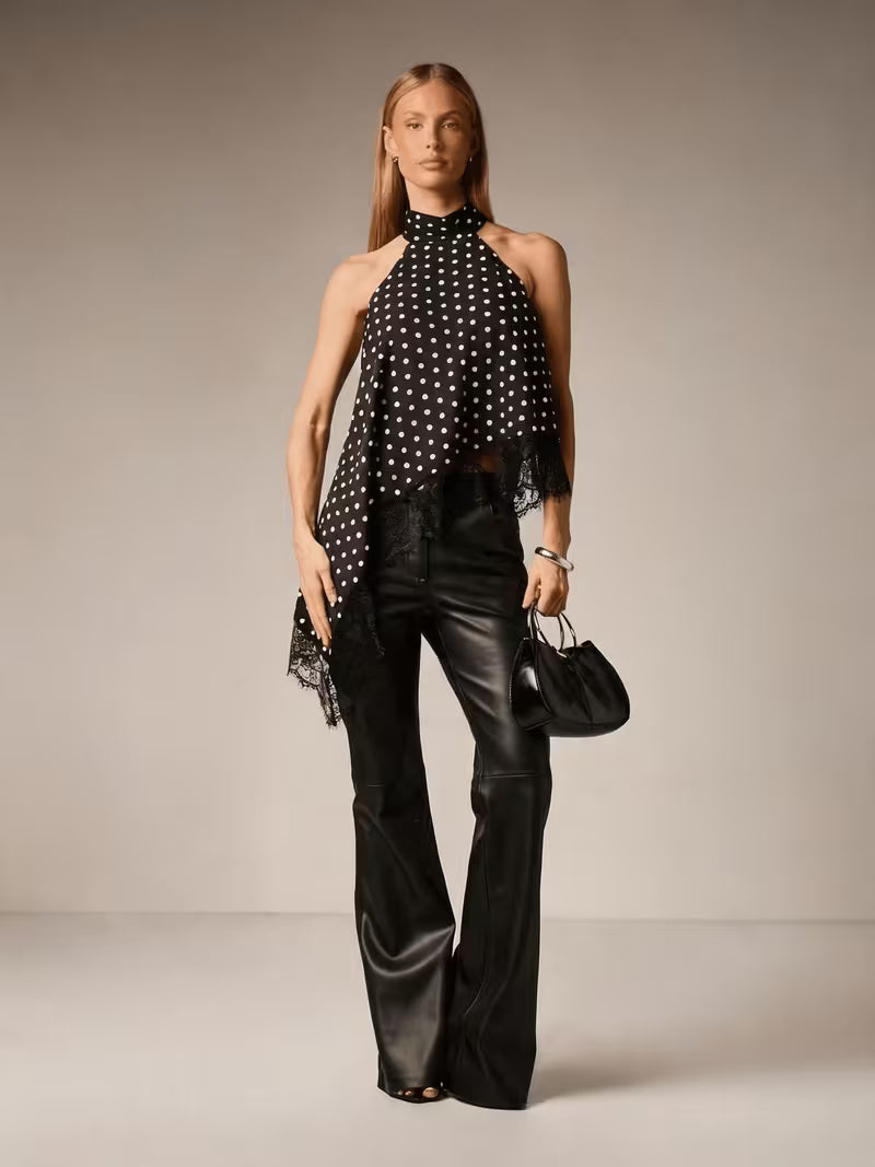 Women's Irregular Patchwork Halter Top – Elegant Lace Neck Sleeveless Blouse