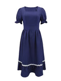 Women's Ombre Wrap-Front A-Line Dress – Square Neck Lace Trim Vacation Midi Dress