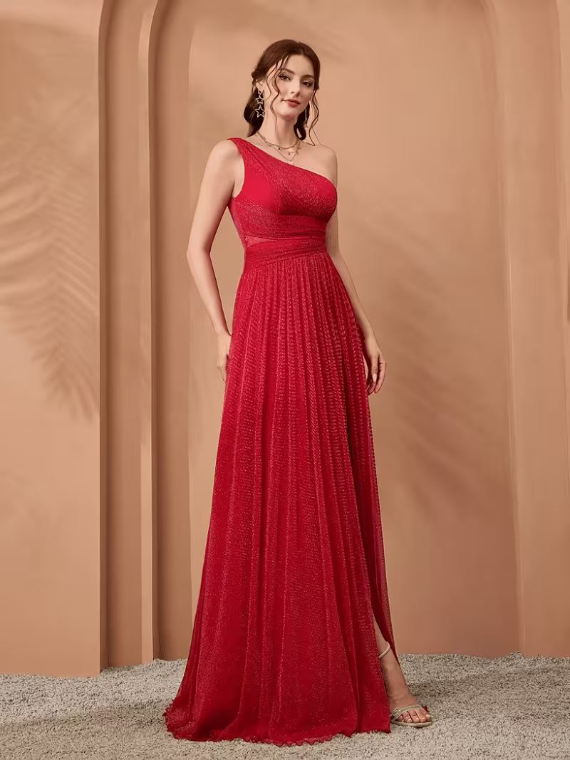 Women's One-Shoulder Mermaid Lace Chiffon Gown – Elegant Wedding Guest & Bridesmaid Dress