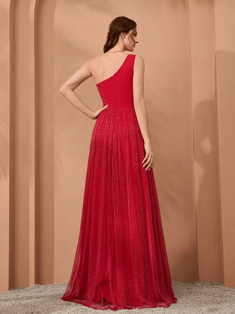 Women's One-Shoulder Mermaid Lace Chiffon Gown – Elegant Wedding Guest & Bridesmaid Dress