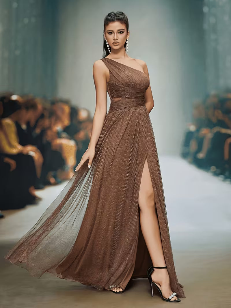 Women's One-Shoulder Mermaid Lace Chiffon Gown – Elegant Wedding Guest & Bridesmaid Dress