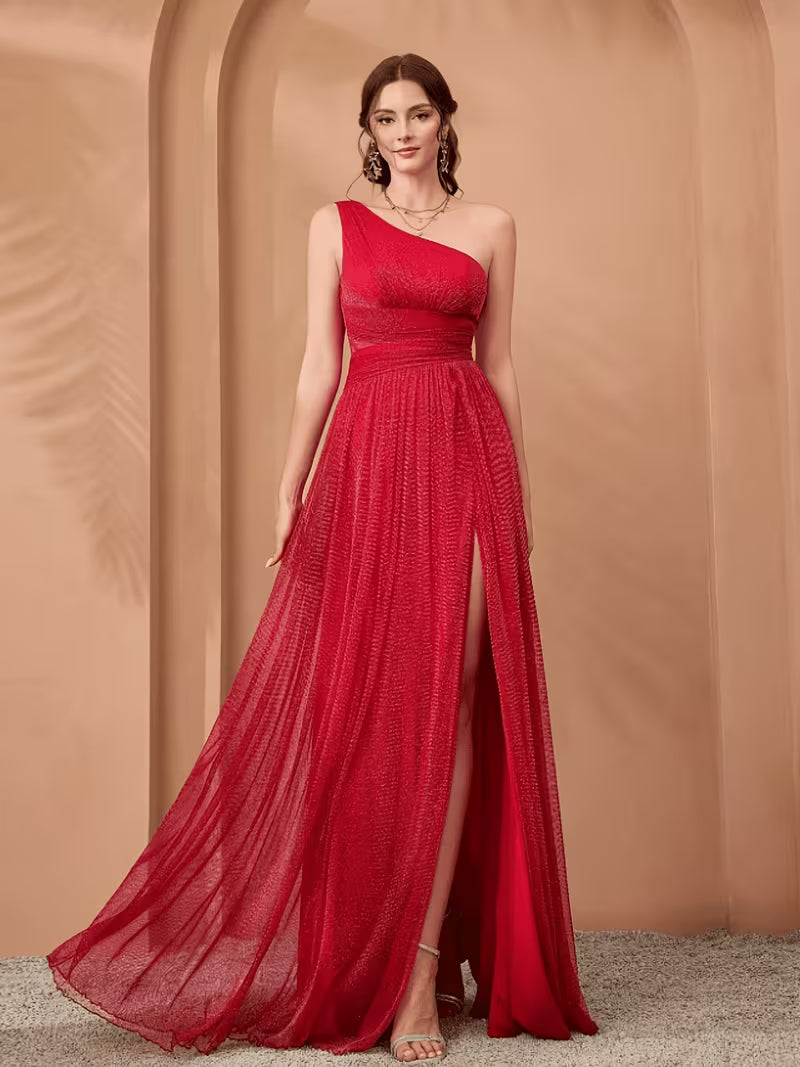 Women's One-Shoulder Mermaid Lace Chiffon Gown – Elegant Wedding Guest & Bridesmaid Dress
