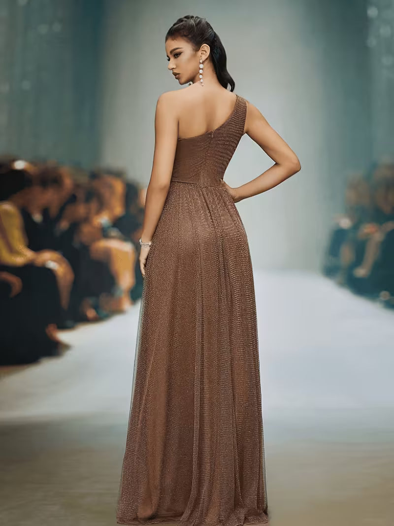 Women's One-Shoulder Mermaid Lace Chiffon Gown – Elegant Wedding Guest & Bridesmaid Dress