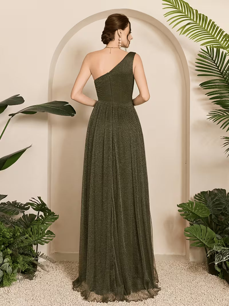 Women's One-Shoulder Mermaid Lace Chiffon Gown – Elegant Wedding Guest & Bridesmaid Dress