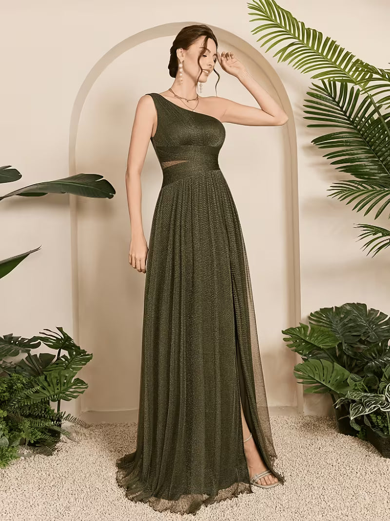 Women's One-Shoulder Mermaid Lace Chiffon Gown – Elegant Wedding Guest & Bridesmaid Dress