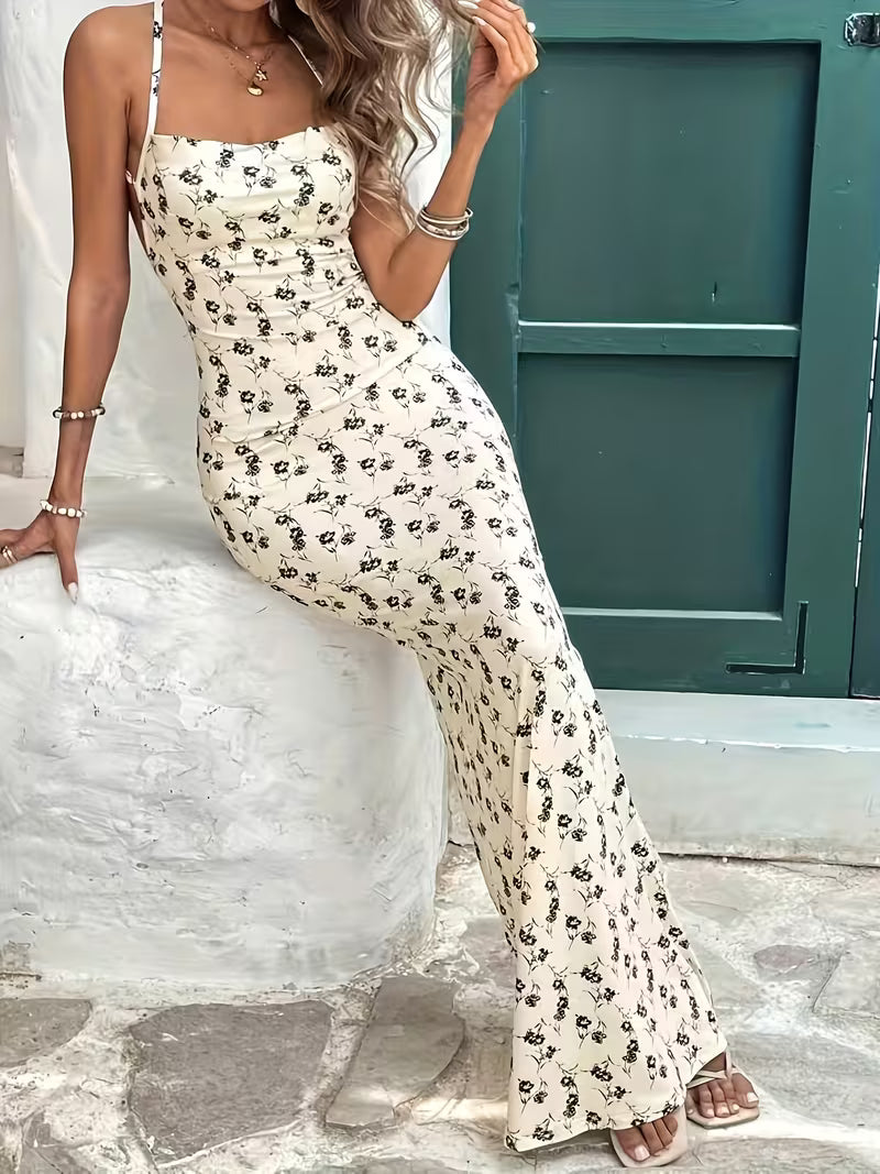 Women's Pink Floral Off-Shoulder Mermaid Dress – Elegant Sleeveless Bodycon Formal Dress
