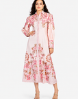 Women's Vintage Floral Geometric Print Button Down Midi Shirt Dress  Long Sleeve Collared Spring Summer Dress