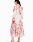Women's Vintage Floral Geometric Print Button Down Midi Shirt Dress  Long Sleeve Collared Spring Summer Dress