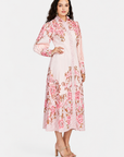 Women's Vintage Floral Geometric Print Button Down Midi Shirt Dress  Long Sleeve Collared Spring Summer Dress